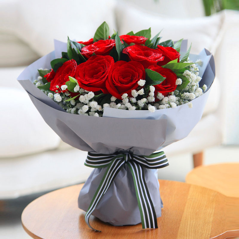11朵红玫瑰花束满天星cherish珍爱鲜花系列