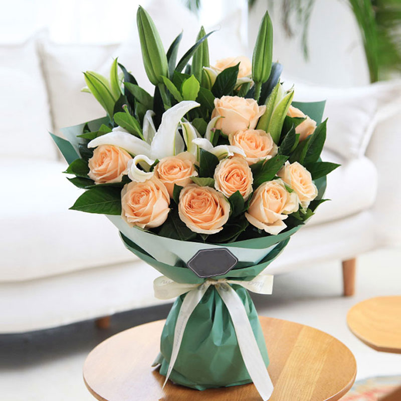 测试商品11朵香槟玫瑰多头百合blessing祝福鲜花系列